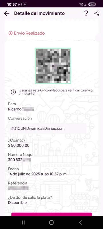 Comprobante de pago a un ganador