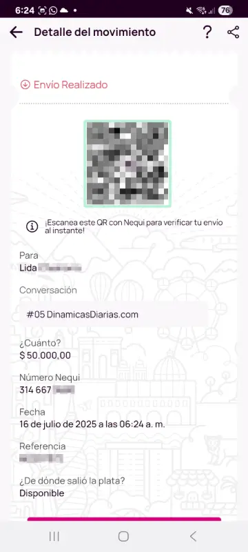 Comprobante de pago a un ganador