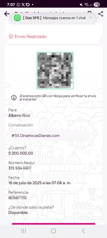 Comprobante de pago a un ganador
