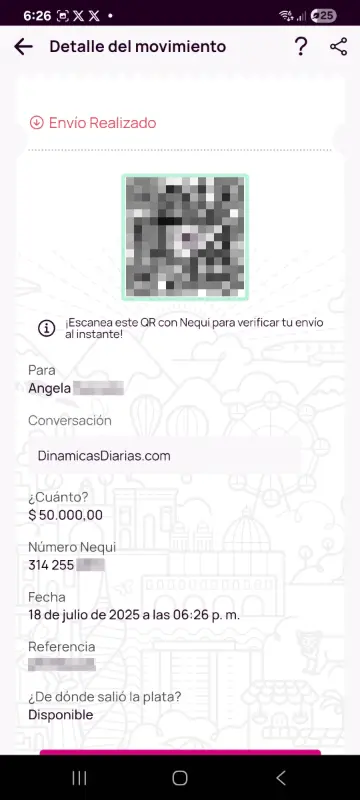Comprobante de pago a un ganador