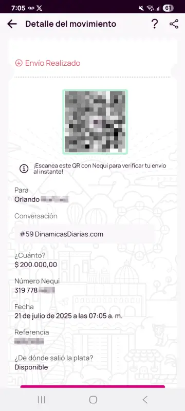 Comprobante de pago a un ganador