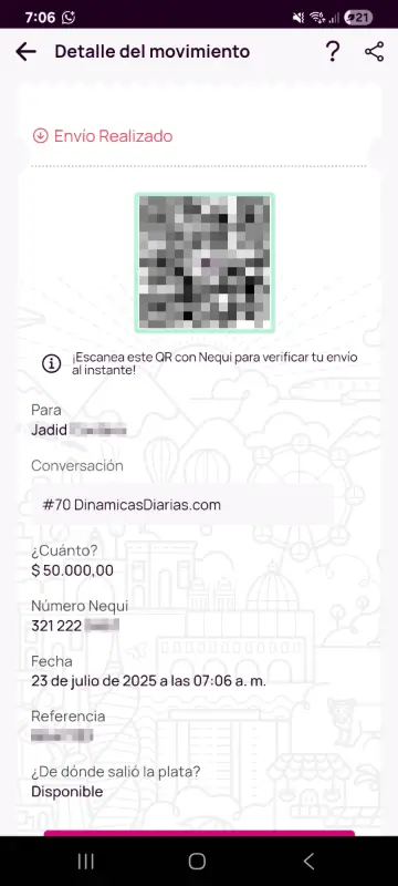 Comprobante de pago a un ganador