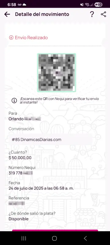 Comprobante de pago a un ganador