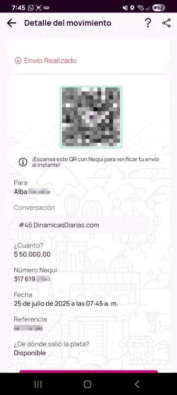 Comprobante de pago a un ganador