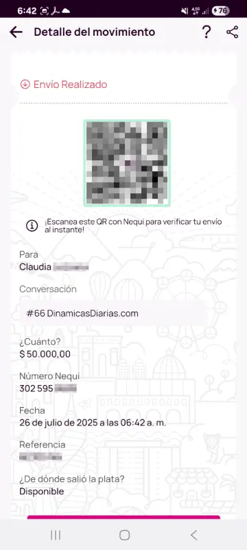 Comprobante de pago a un ganador