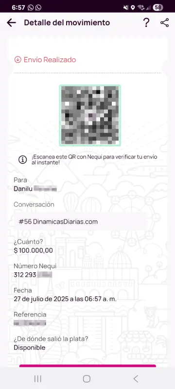 Comprobante de pago a un ganador