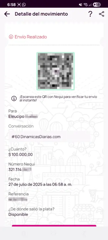 Comprobante de pago a un ganador