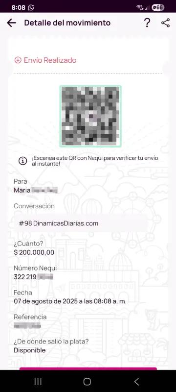 Comprobante de pago a un ganador