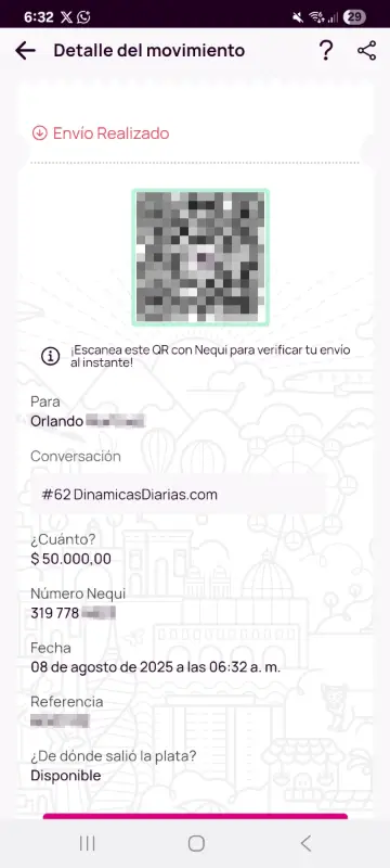Comprobante de pago a un ganador