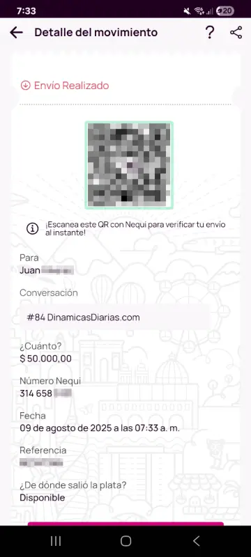 Comprobante de pago a un ganador