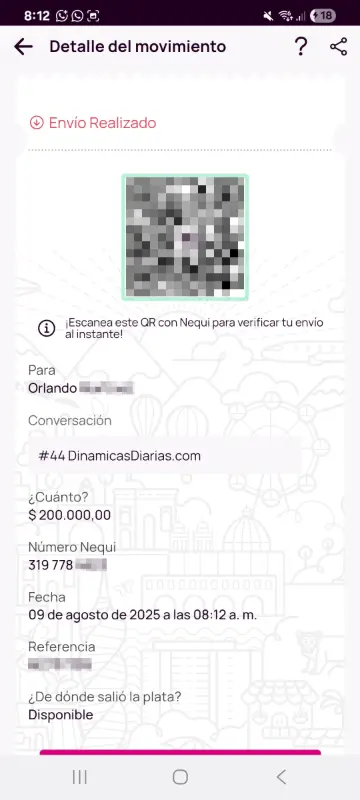 Comprobante de pago a un ganador