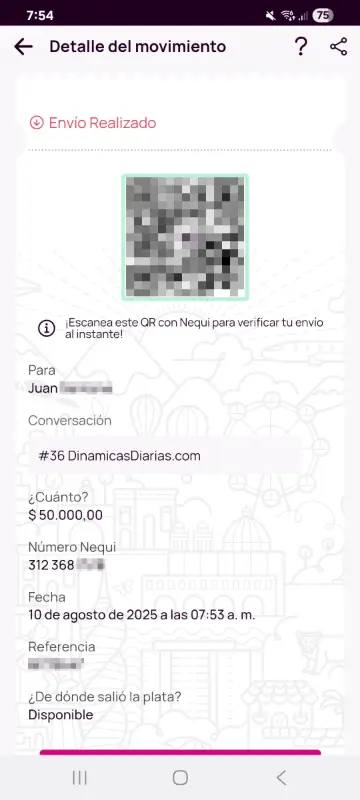 Comprobante de pago a un ganador