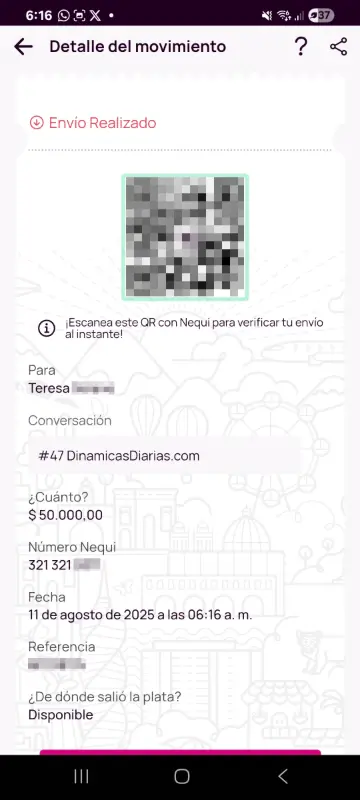 Comprobante de pago a un ganador