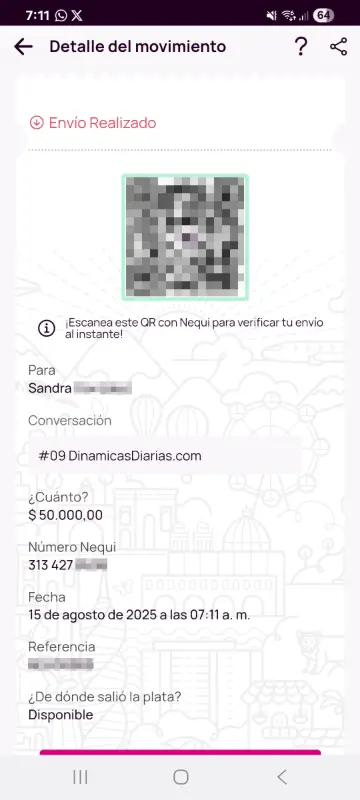 Comprobante de pago a un ganador