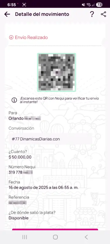 Comprobante de pago a un ganador