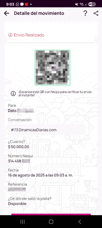 Comprobante de pago a un ganador