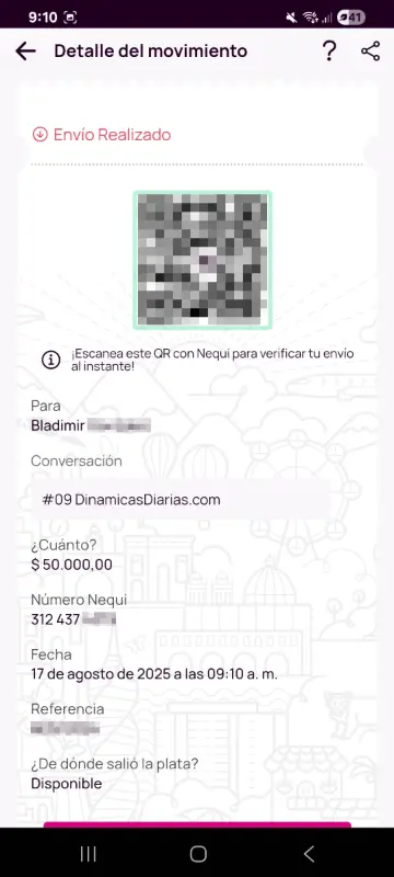Comprobante de pago a un ganador