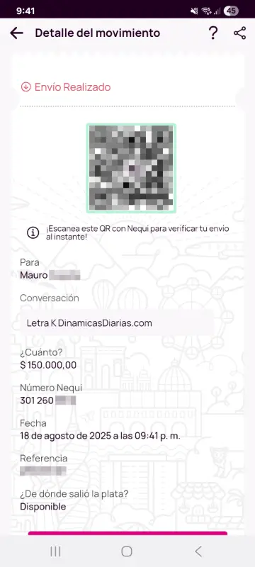 Comprobante de pago a un ganador