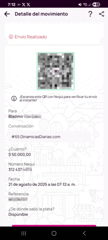 Comprobante de pago a un ganador