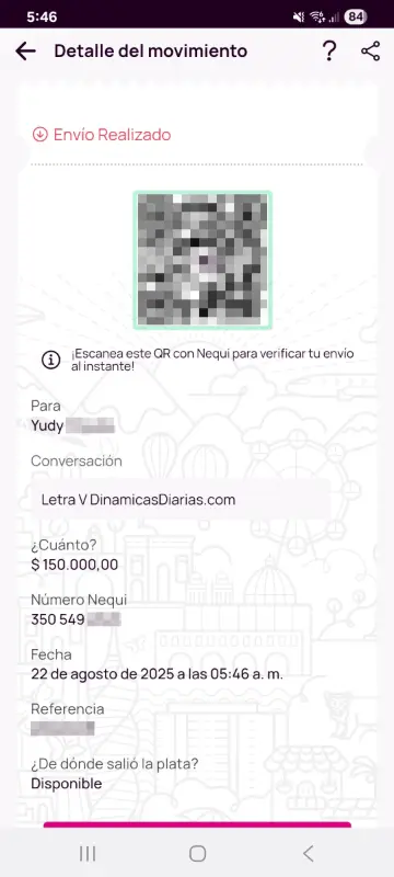 Comprobante de pago a un ganador