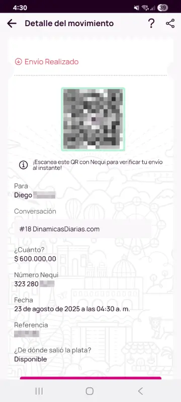 Comprobante de pago a un ganador