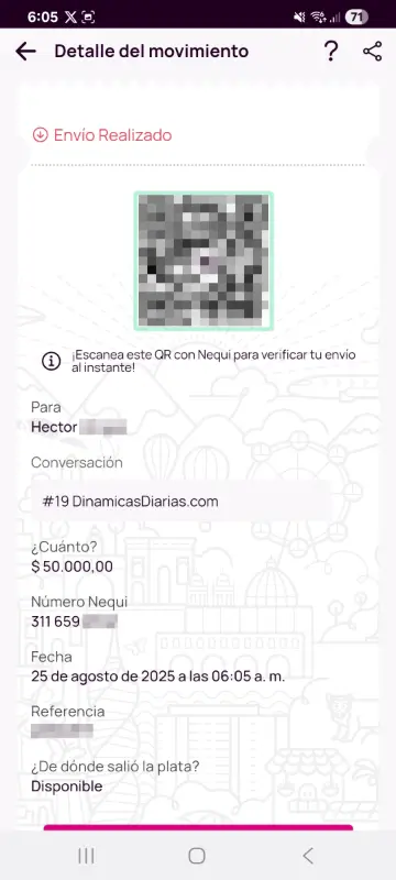 Comprobante de pago a un ganador