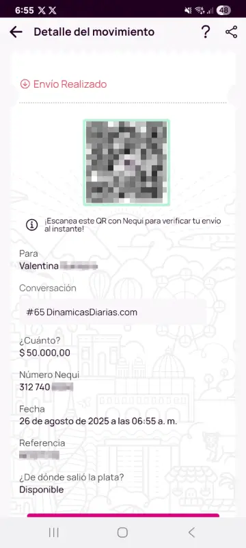 Comprobante de pago a un ganador