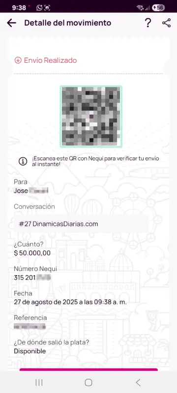 Comprobante de pago a un ganador
