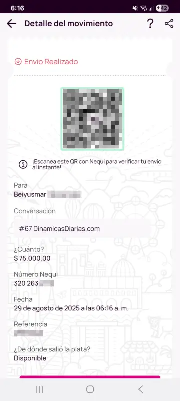 Comprobante de pago a un ganador