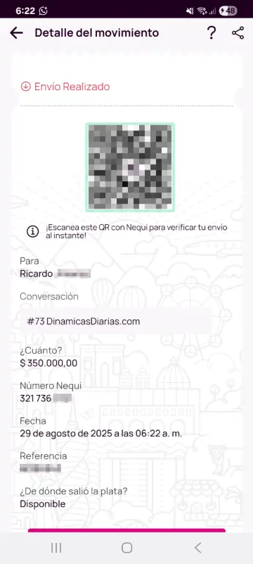 Comprobante de pago a un ganador