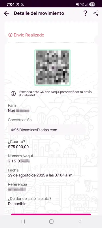 Comprobante de pago a un ganador