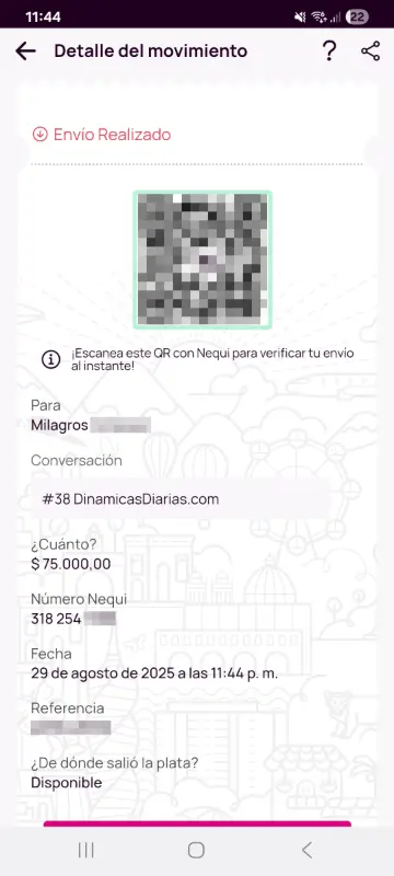 Comprobante de pago a un ganador