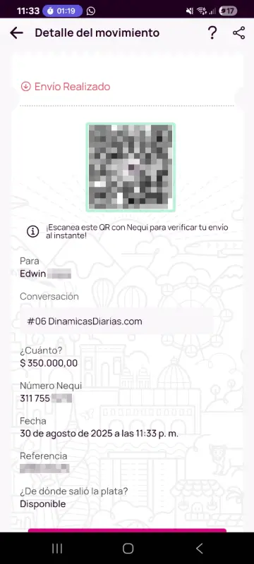 Comprobante de pago a un ganador