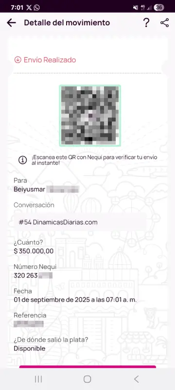 Comprobante de pago a un ganador