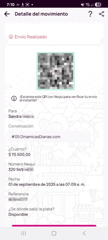 Comprobante de pago a un ganador