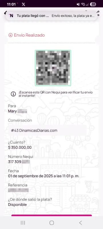 Comprobante de pago a un ganador