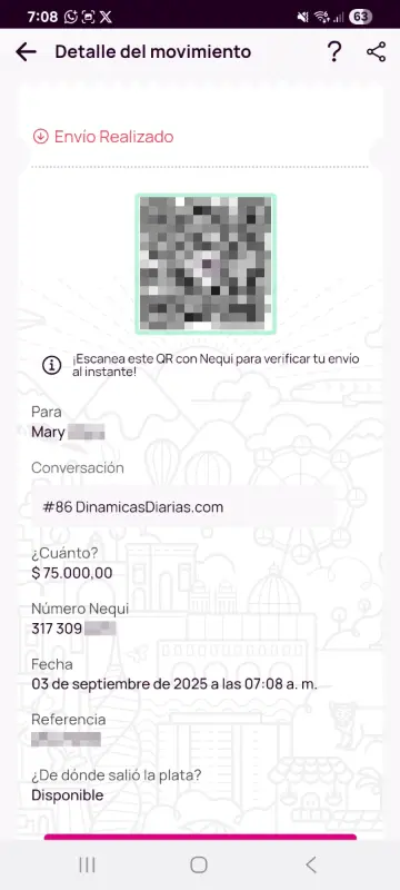 Comprobante de pago a un ganador