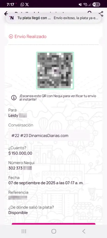 Comprobante de pago a un ganador