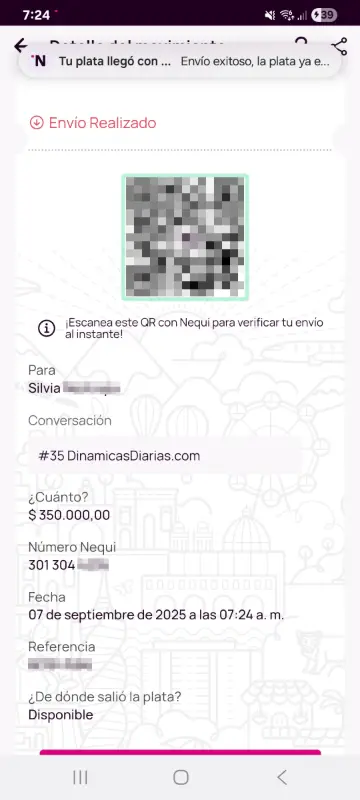 Comprobante de pago a un ganador