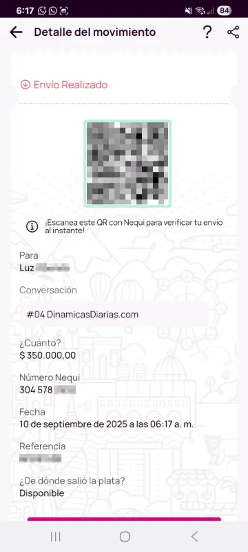 Comprobante de pago a un ganador