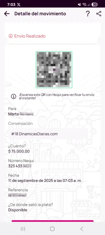 Comprobante de pago a un ganador
