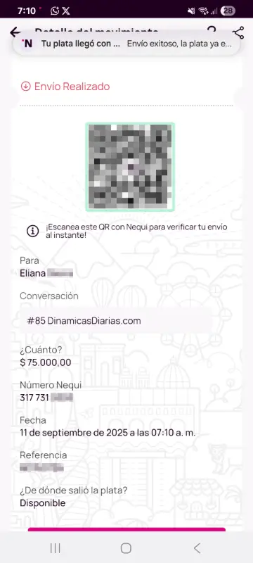 Comprobante de pago a un ganador
