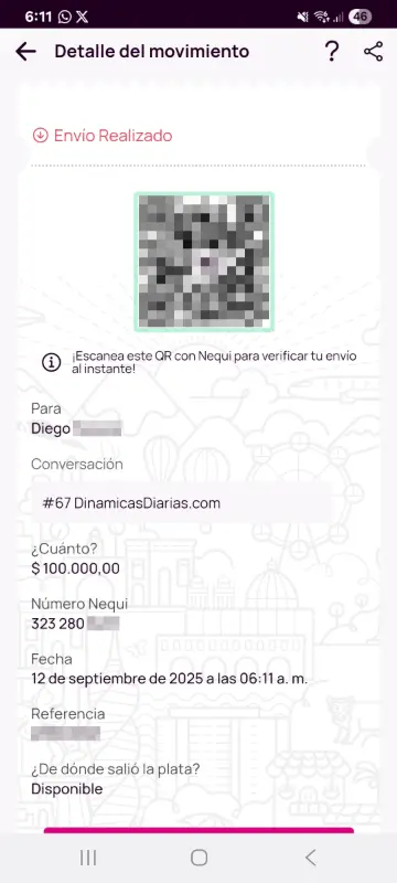 Comprobante de pago a un ganador