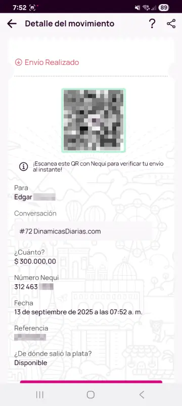 Comprobante de pago a un ganador