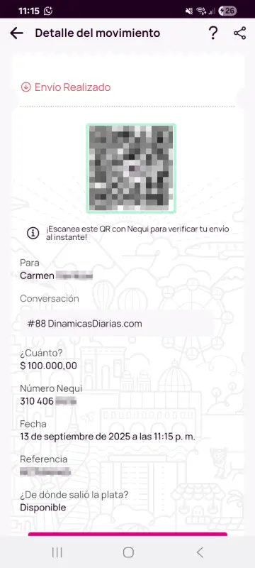 Comprobante de pago a un ganador