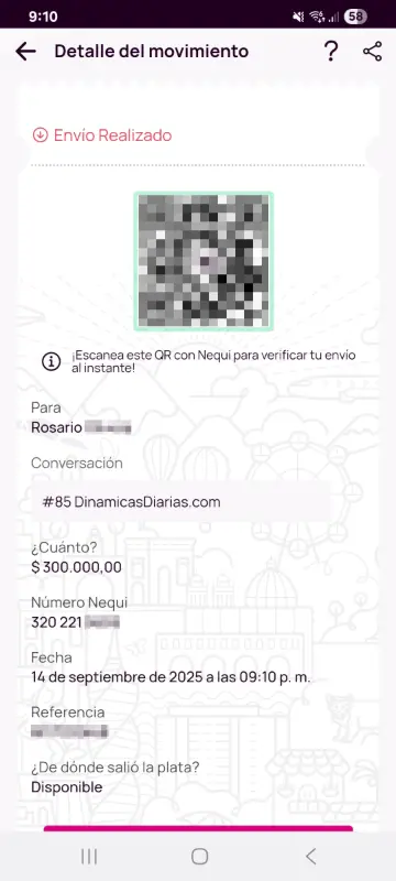 Comprobante de pago a un ganador
