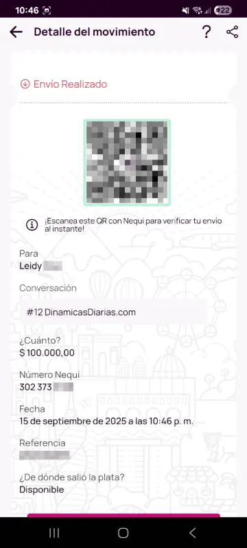 Comprobante de pago a un ganador