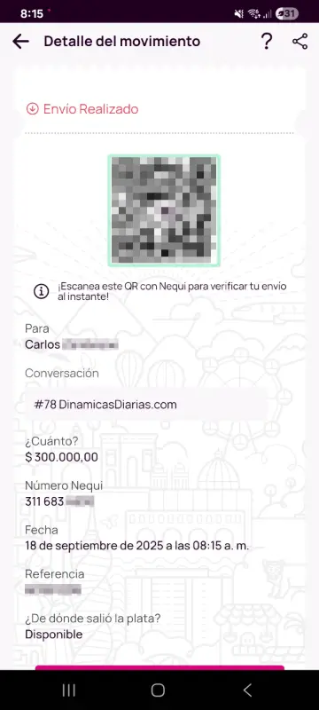 Comprobante de pago a un ganador