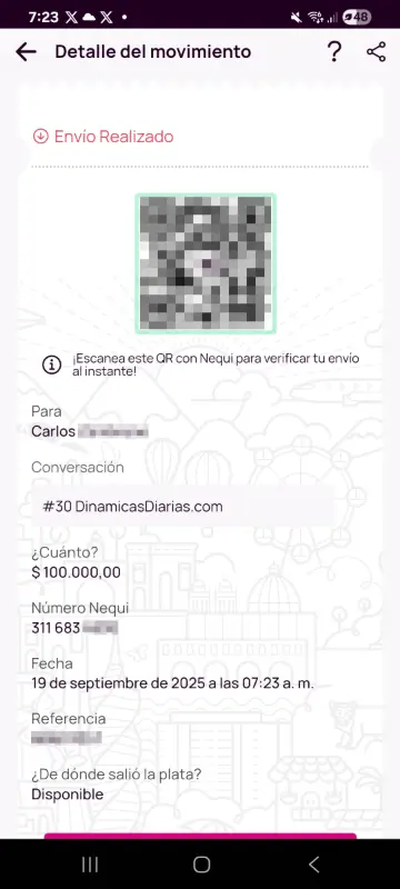 Comprobante de pago a un ganador