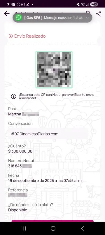 Comprobante de pago a un ganador
